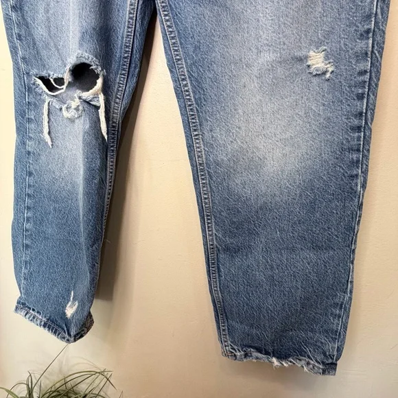 ZARA | Mid-Plus Size High Rise Factory Distressed Straight Relaxed Jeans - Picture 9 of 13